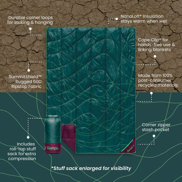 Rumpl Backcountry Puffy Blanket - Trace Valley Moss Backcountry Puffy Blanket - Trace Valley Moss | Rumpl Blankets For Everywhere Printed Backcountry Puffy