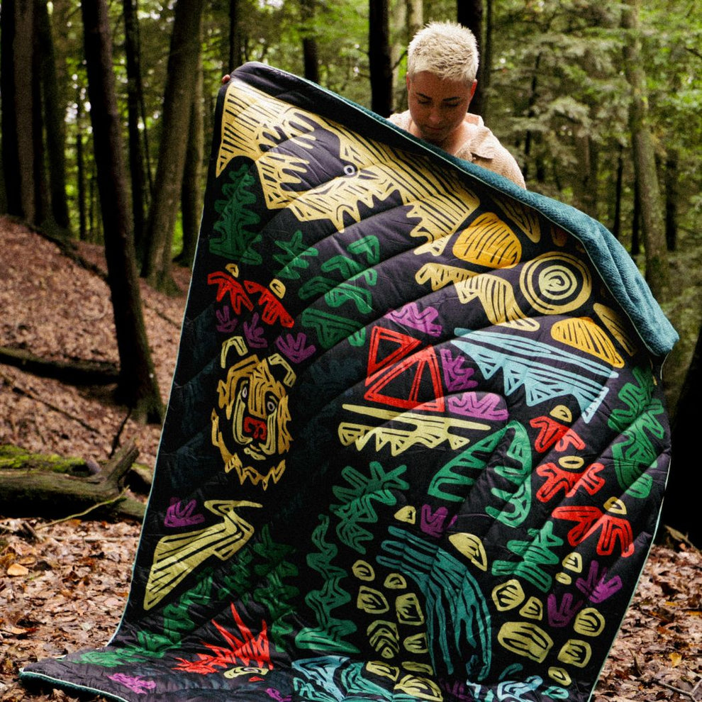 Rumpl Fleece Puffy Blanket - Rae Lang - Protect The Porkies Fleece Puffy Blanket - Protect The Porkies | Rumpl Blankets For Everywhere Printed Fleece Puffy