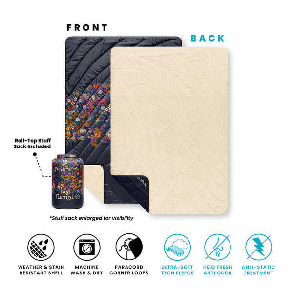 Rumpl Fleece Puffy Mini Blanket - Midnight Bloom Fleece Puffy Mini Blanket - Midnight Bloom | Rumpl Blankets For Everywhere Printed Fleece Puffy