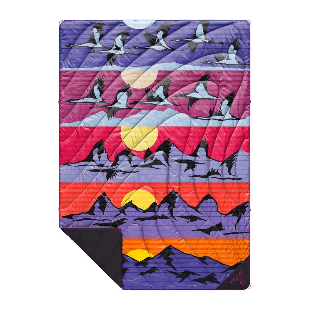Rumpl Original Puffy Blanket - Bryce Wong - Mountain Migration Original Puffy Blanket - Mountain Migration | Rumpl Blankets For Everywhere Printed Original