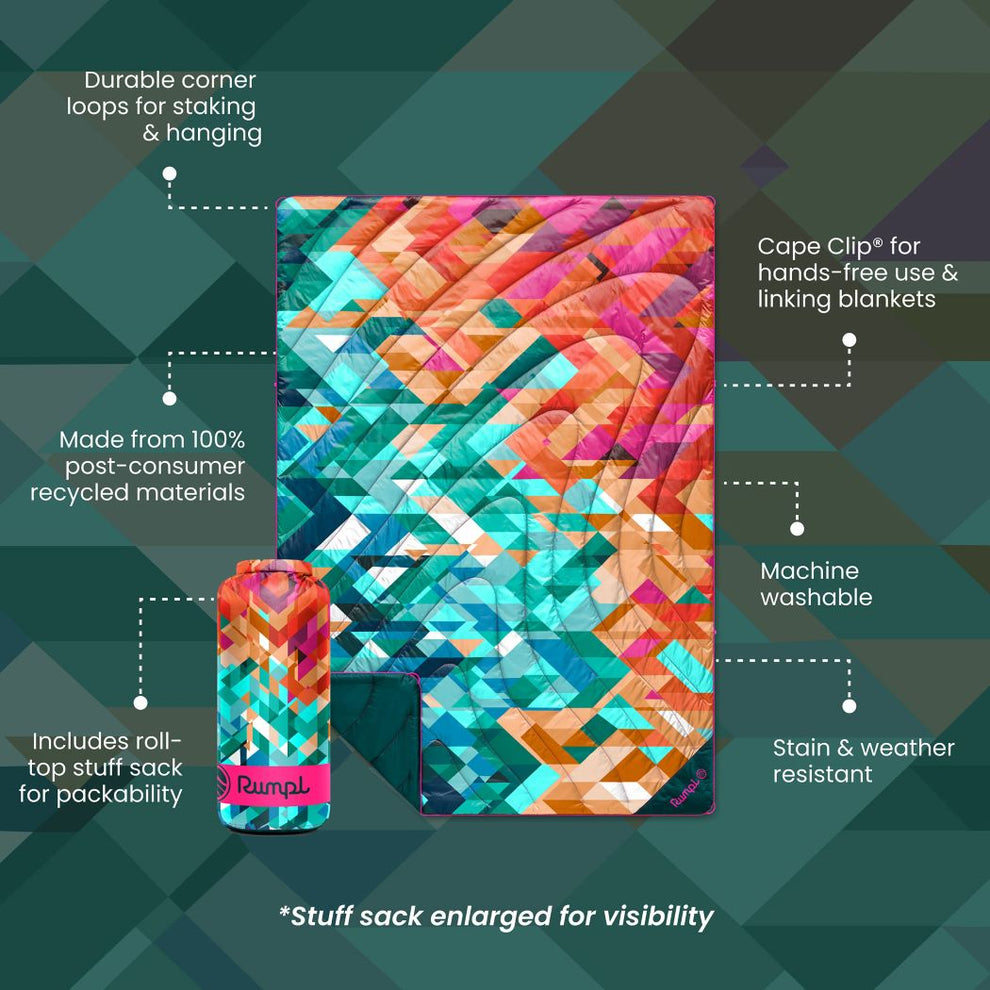 Rumpl Original Puffy Blanket - Geo Cool Geo Blankets | Rumpl Blankets For Everywhere Printed Original