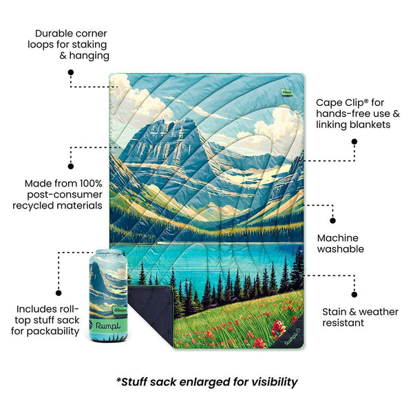 Rumpl Original Puffy Blanket - Glacier National Park National Parks Blankets | Rumpl Blankets For Everywhere Printed Original