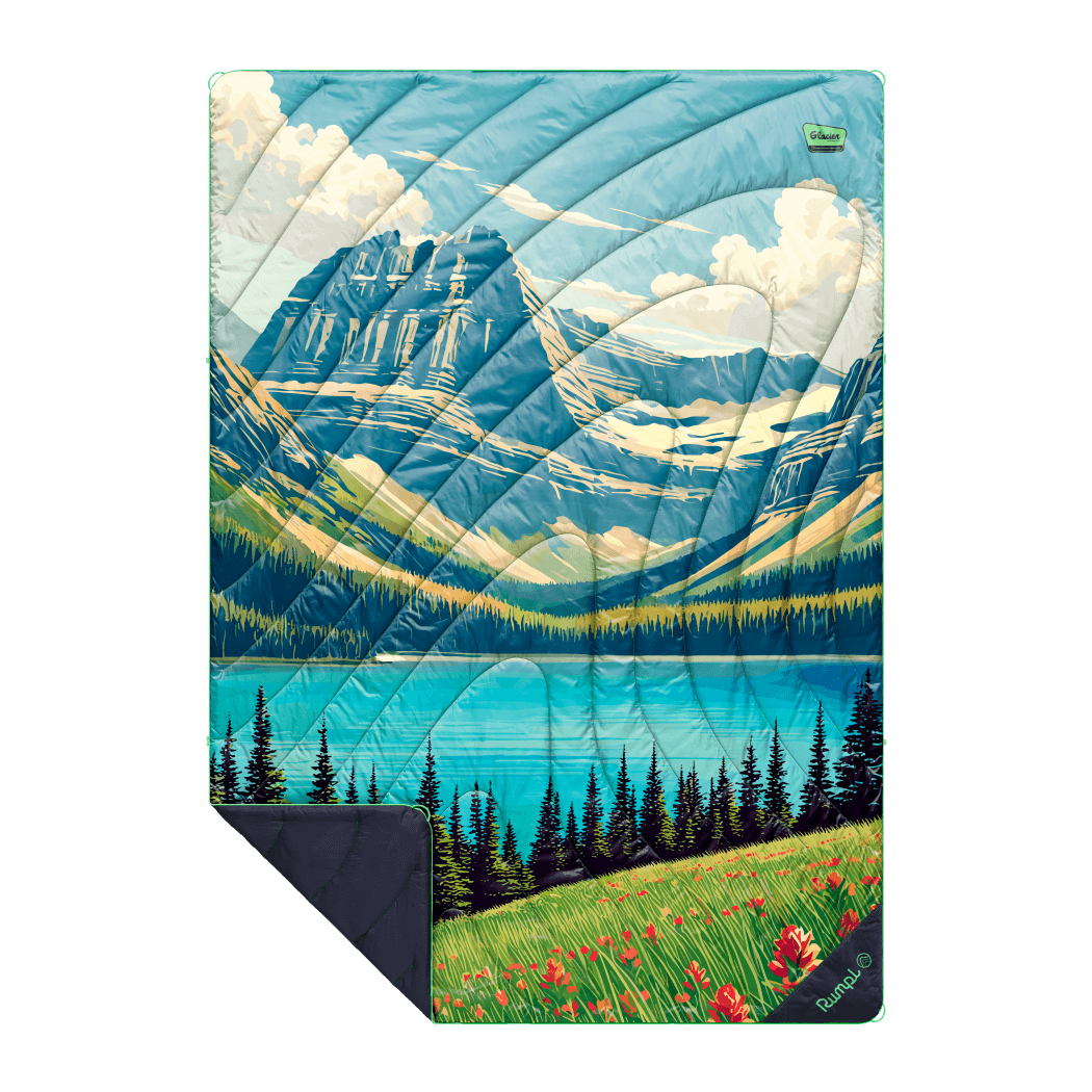 Rumpl Original Puffy Blanket - Glacier National Park National Parks Blankets | Rumpl Blankets For Everywhere Printed Original