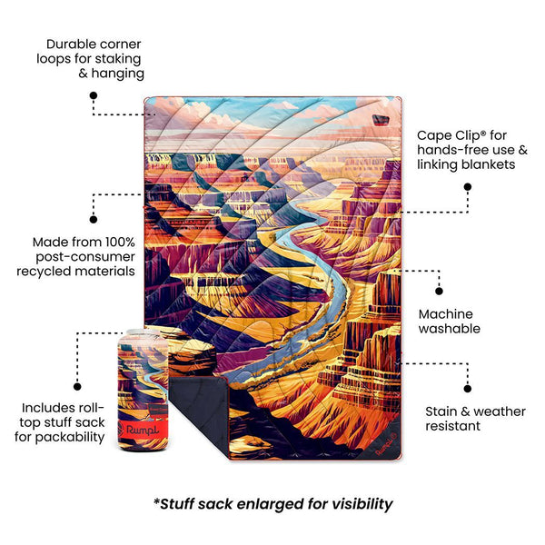 Rumpl Original Puffy Blanket - Grand Canyon National Park Zion National Park Blanket | Rumpl Outdoor Blankets Printed Original