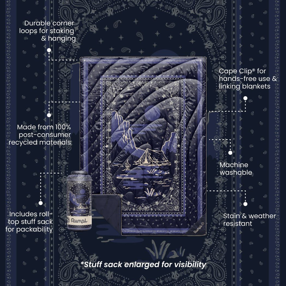 Rumpl Original Puffy Blanket - Midnight Mesa Bandana Original Puffy Blanket - Midnight Mesa Bandana | Rumpl Blankets For Everywhere Printed Original
