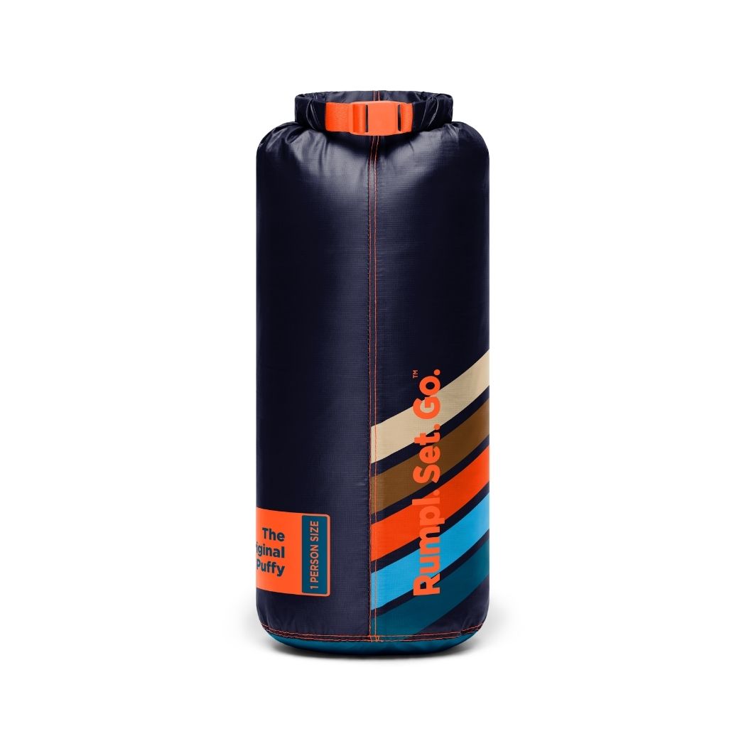 Rumpl Original Puffy Blanket - Midnight Retro Stripes Original Puffy Blanket - Midnight Retro Stripes | Rumpl Blankets For Everywhere Printed Original