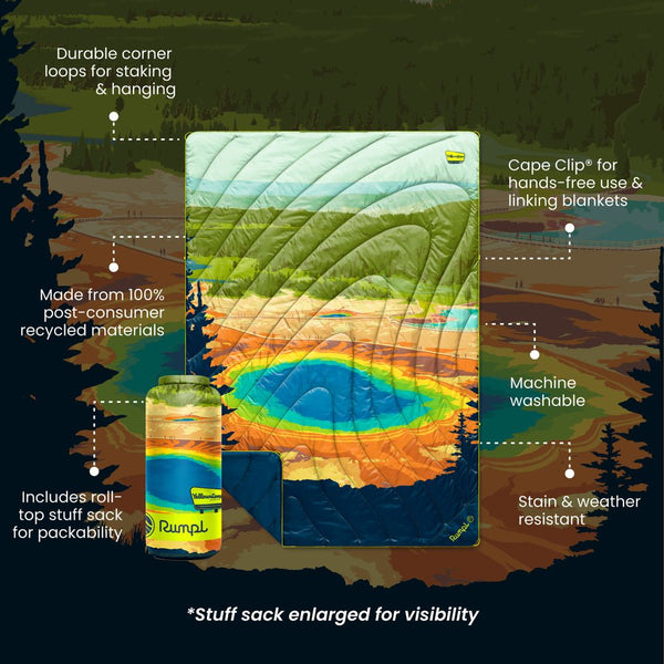 Rumpl Original Puffy Blanket - Yellowstone National Park Yellowstone National Park Blanket | Rumpl Blankets For Everywhere Printed Original