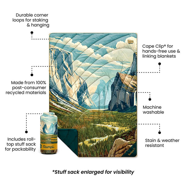 Rumpl Original Puffy Blanket - Yosemite National Park Yosemite National Park Blanket | Rumpl Blankets For Everywhere Printed Original