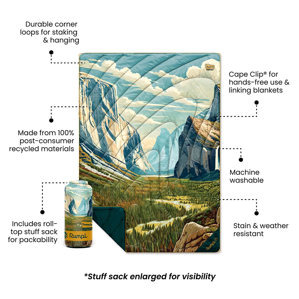 Rumpl Original Puffy Blanket - Yosemite National Park Yosemite National Park Blanket | Rumpl Blankets For Everywhere Printed Original