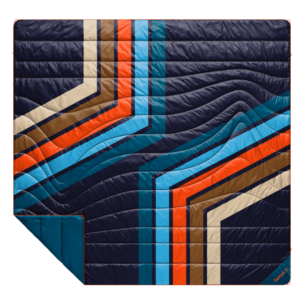 Rumpl Original Puffy 2 Person Blanket - Midnight Retro Stripes Original Puffy 2 Person Blanket - Midnight Retro Stripes | Rumpl Blankets For Everywhere Printed Original