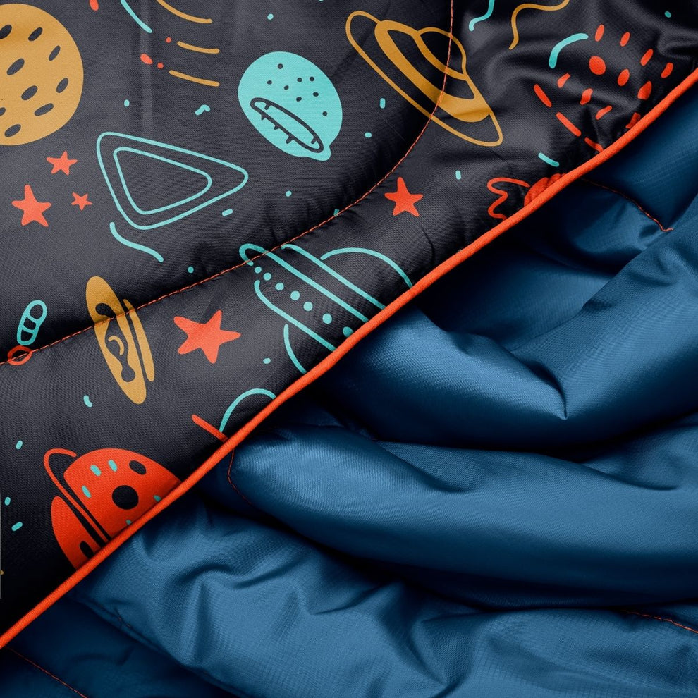Rumpl Original Puffy Mini Blanket - Bedtime Space Doodles Original Puffy Mini Blanket - Bedtime Space Doodles | Rumpl Blankets For Everywhere Printed Original