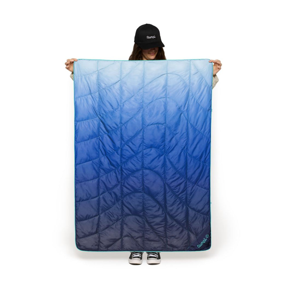 Rumpl Travel Puffy Blanket - Burning Blue Fade Travel Puffy Blanket - Burning Blue Fade | Rumpl Blankets For Everywhere Printed Travel