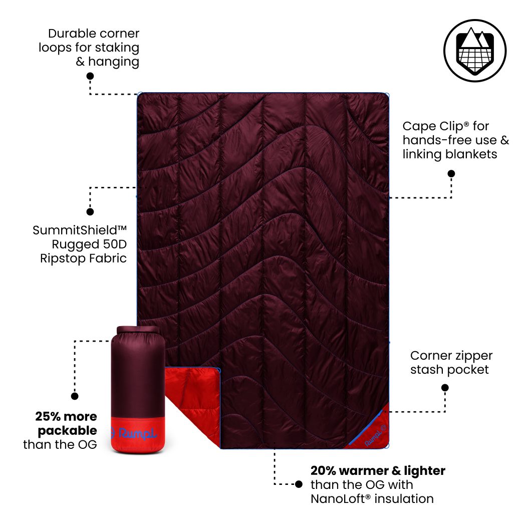 Rumpl Backcountry Puffy Blanket - Fig Red Backcountry Puffy Blanket - Fig Red | Rumpl Blankets For Everywhere Solid Backcountry Puffy