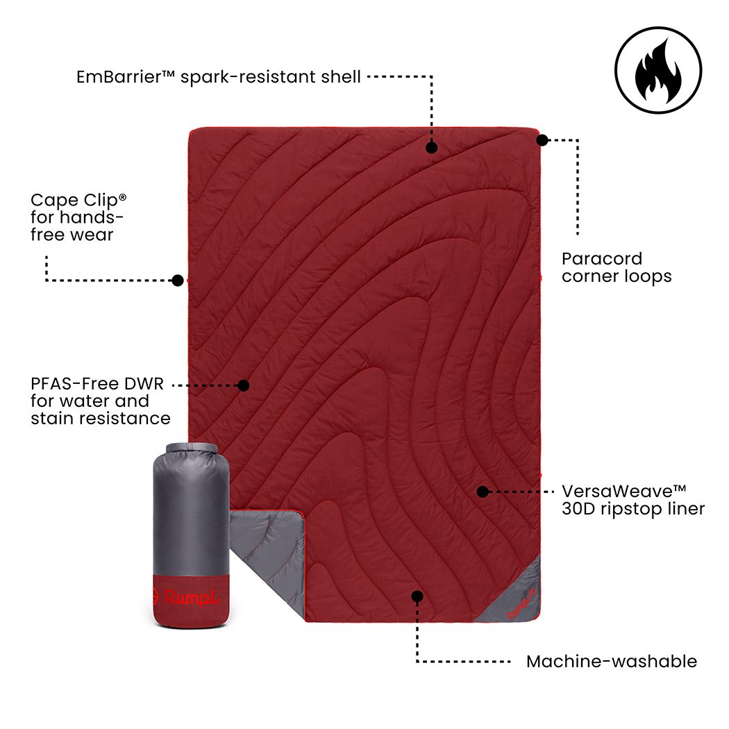 Rumpl Campfire Puffy Blanket - Cherry Charcoal Campfire Puffy Blanket - Cherry Charcoal | Rumpl Blankets For Everywhere Solid Campfire Puffy