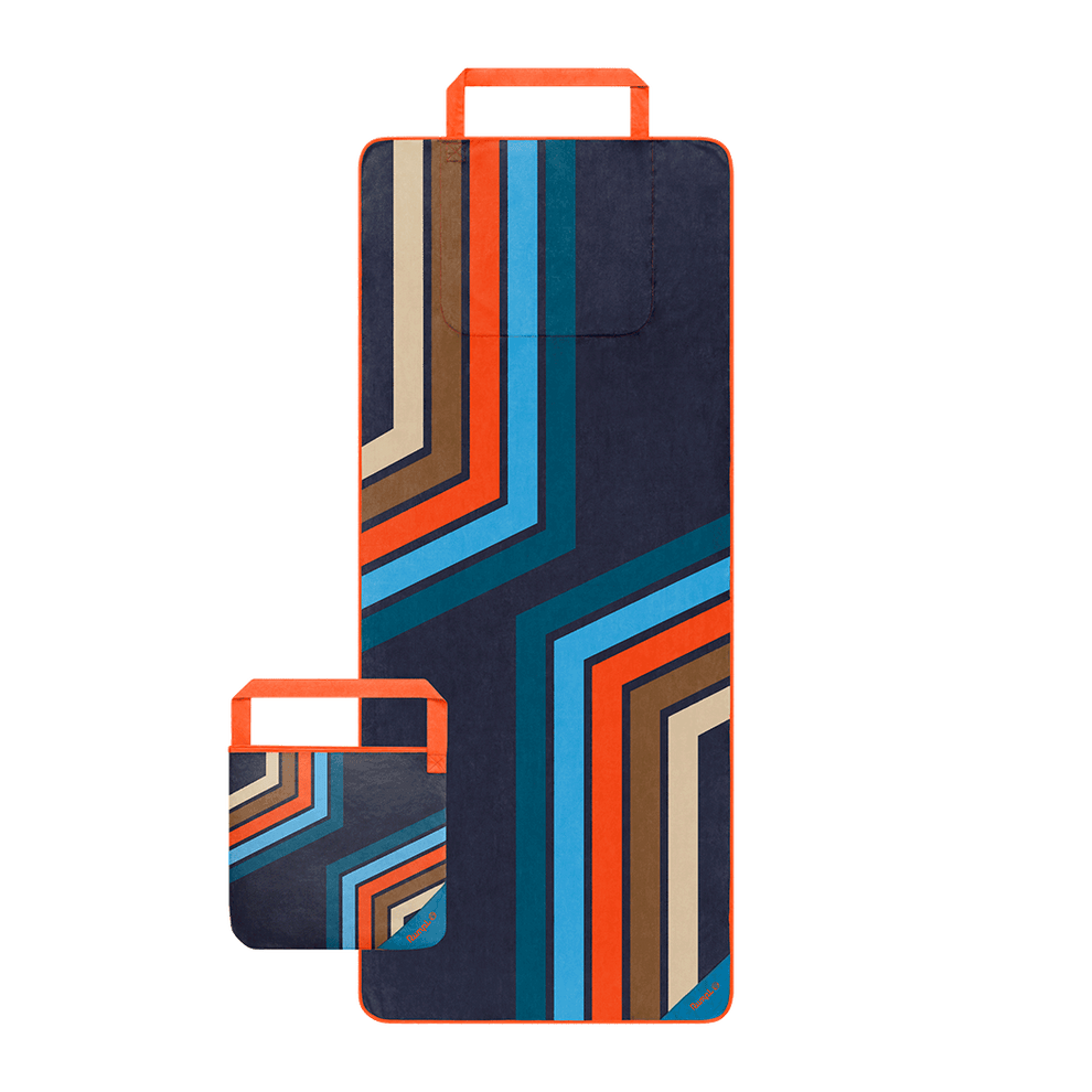 Rumpl Tech Towel Tote - Midnight Retro Stripes Tech Towel Tote - Midnight Retro Stripes | Rumpl Blankets For Everywhere Tech Towel