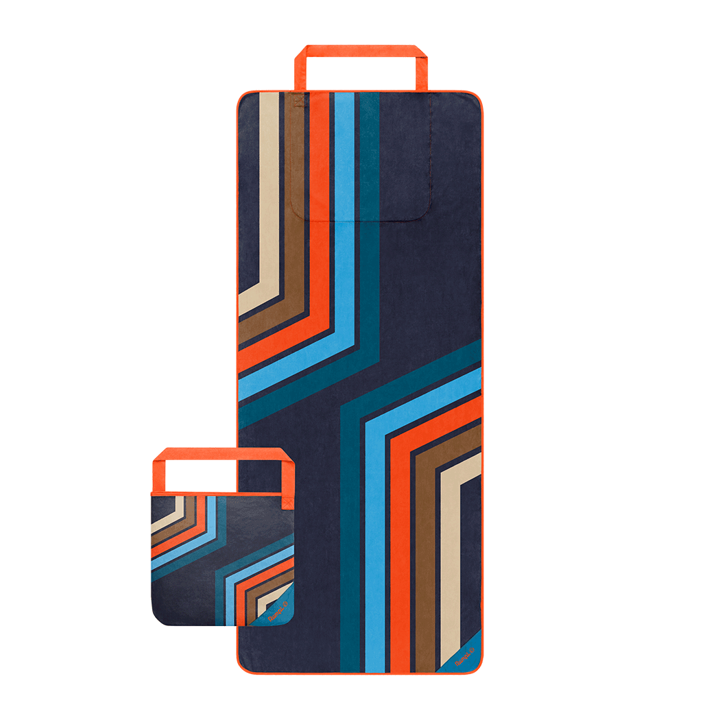 Rumpl Tech Towel Tote - Midnight Retro Stripes Tech Towel Tote - Midnight Retro Stripes | Rumpl Blankets For Everywhere Tech Towel