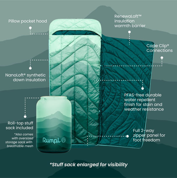Rumpl Wrap Sack 20° Sleeping Bag - Cascade Fade The Wrap Sack 20° Sleeping Bag - Cascade Fade | Rumpl  Wrap Sack